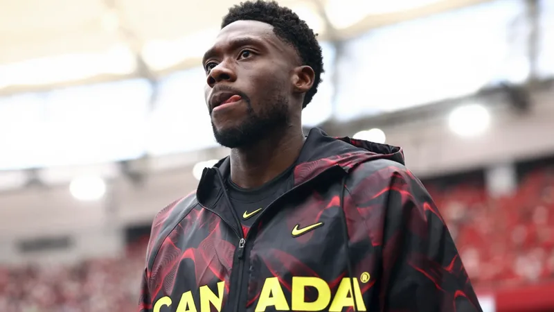 Alphonso Davies in action at Los Angeles Stadium, reflecting on his return to the venue.