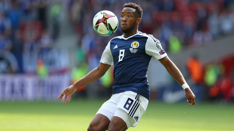 Che Adams' Overhead Control in Scotland's Goal vs Haiti Che Adams controlling the ball overhead during Scotland's match against Haiti