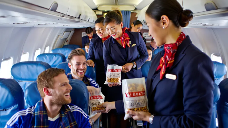Delta Air Lines thanks Scotland fans with free snacks Scotland fans on a Delta Air Lines flight receive free snacks from crew members as a thank you for their positive impact in Boston.
