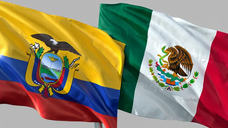 Ecuador and Mexico flags side by side, representing their World Cup Round of 32 matchup.