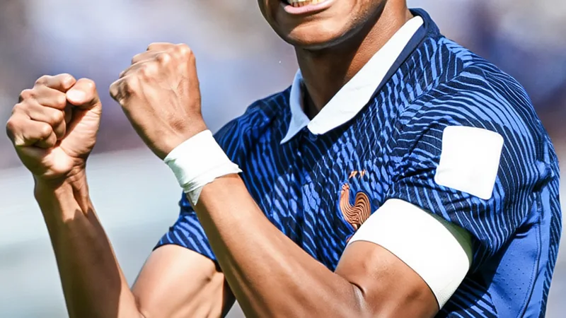 Kylian Mbappé celebrates after scoring for France in a World Cup match against Senegal.