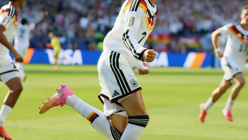 Germany players celebrating after equalizing to force extra time in a FIFA World Cup match.