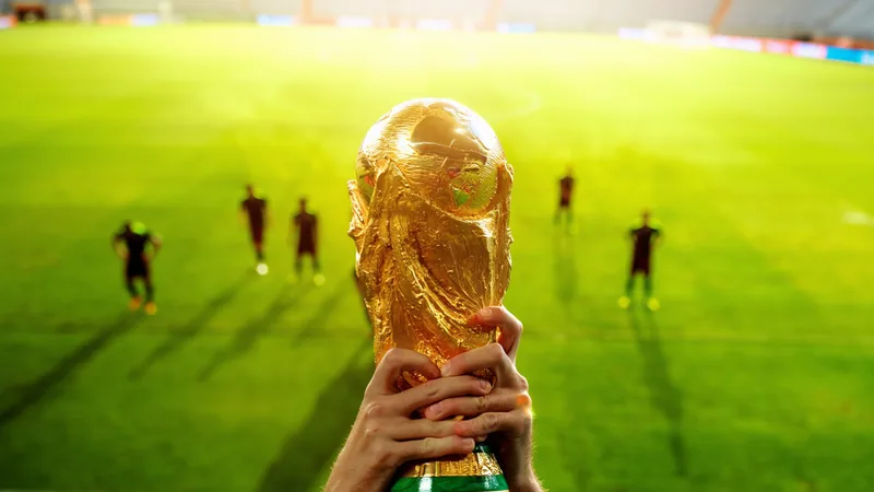 Heat forces World Cup managers to change plans Football players on a pitch under bright sunlight, with heat haze visible, illustrating the intense conditions at the World Cup.