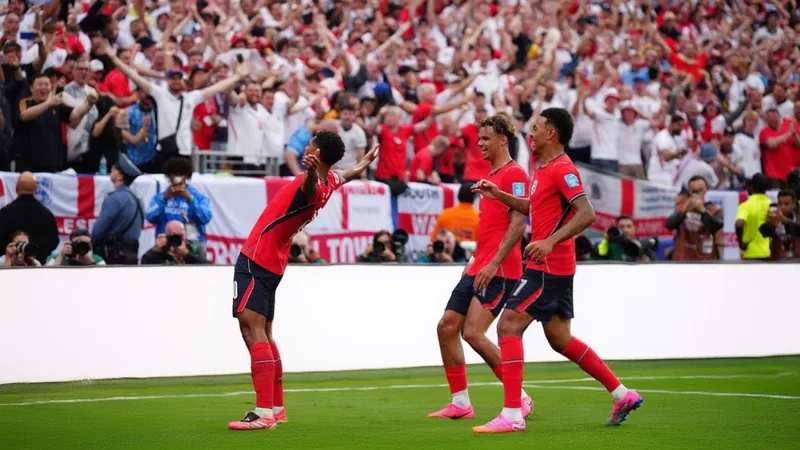 Jude Bellingham celebrating after scoring a goal in a World Cup match