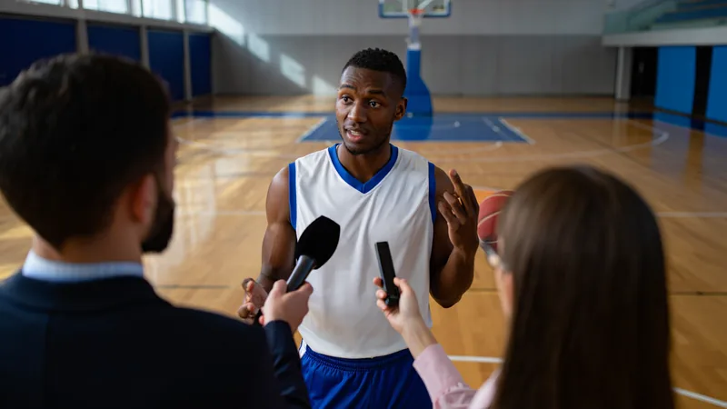 Noni Madueke playing basketball or speaking to media about his basketball skills