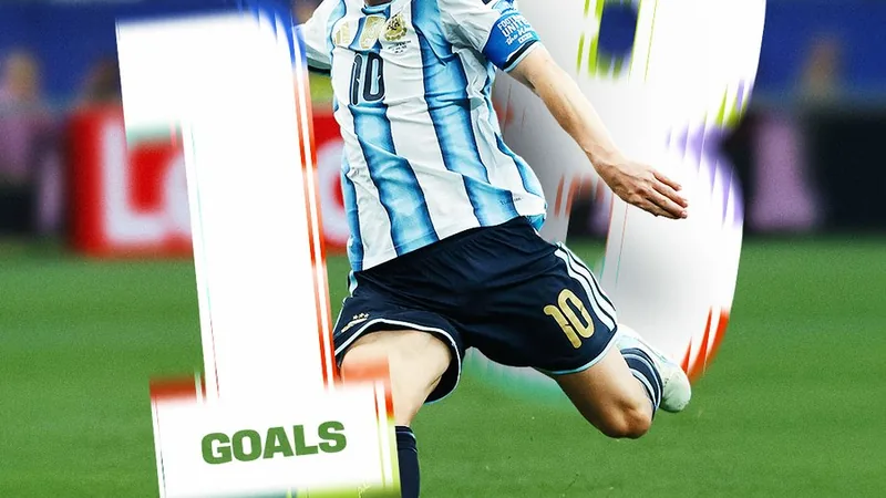 Lionel Messi celebrating after scoring a goal at the FIFA World Cup
