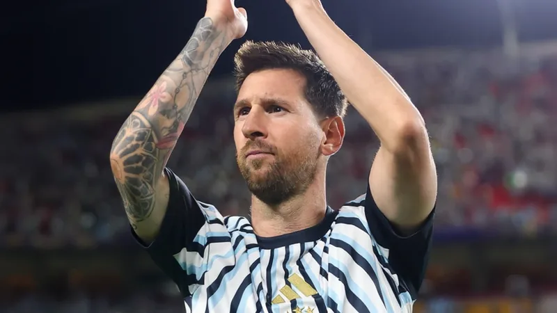 Messi starts for Argentina, one goal from World Cup scoring record Lionel Messi in Argentina jersey, preparing to play in a World Cup match.