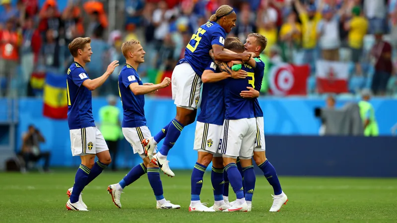 Sweden thrash Tunisia 5-0 in World Cup opener Sweden players celebrate a goal against Tunisia in their World Cup group stage match.