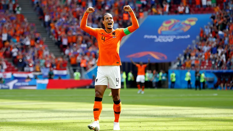 Virgil van Dijk celebrating after scoring a goal for the Netherlands at the 2026 World Cup