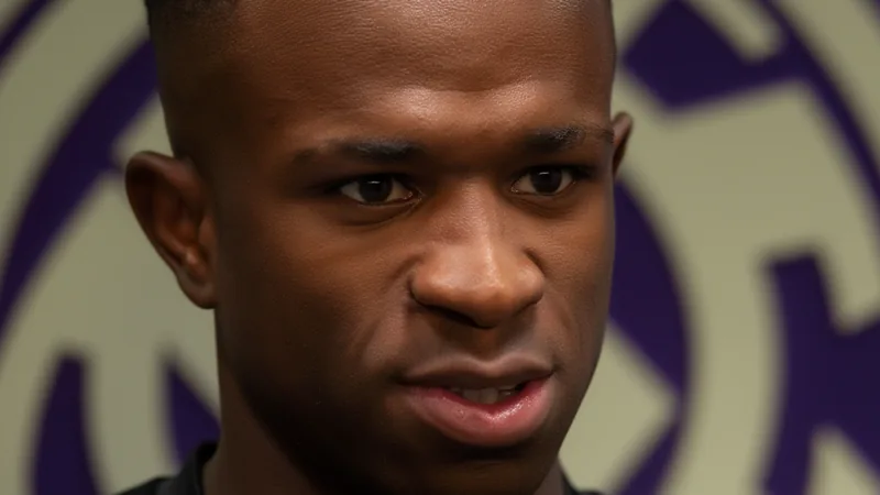 Vinicius Jr: Ancelotti right to ask me to play deep between CBs Vinicius Jr speaking, with Real Madrid crest in background