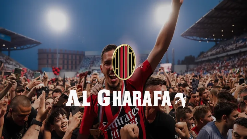 Al Gharafa leading race to sign AC Milan's Bennacer Ismael Bennacer in AC Milan kit, with Al Gharafa logo overlay indicating transfer interest