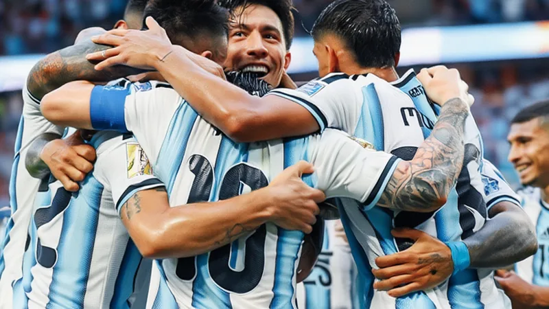 Argentina Reach World Cup Quarter-finals Argentina players celebrating their qualification for the World Cup quarter-finals
