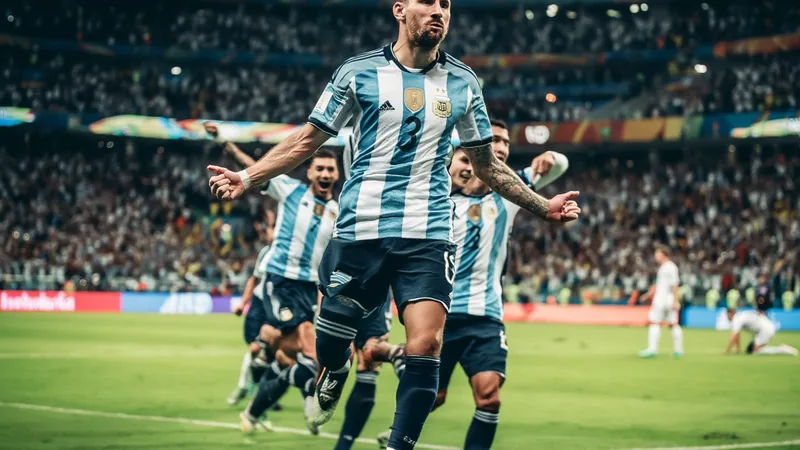 Lionel Messi in Argentina jersey celebrates goal with teammates during World Cup match