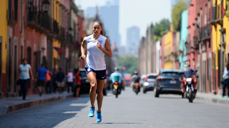 Sarah Dawkins running on a street in Mexico City, testing altitude conditions ahead of England's World Cup match. — latest news and analysis.