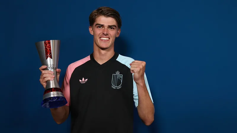 Charles De Ketelaere holding a Man of the Match award after Belgium vs USA match.