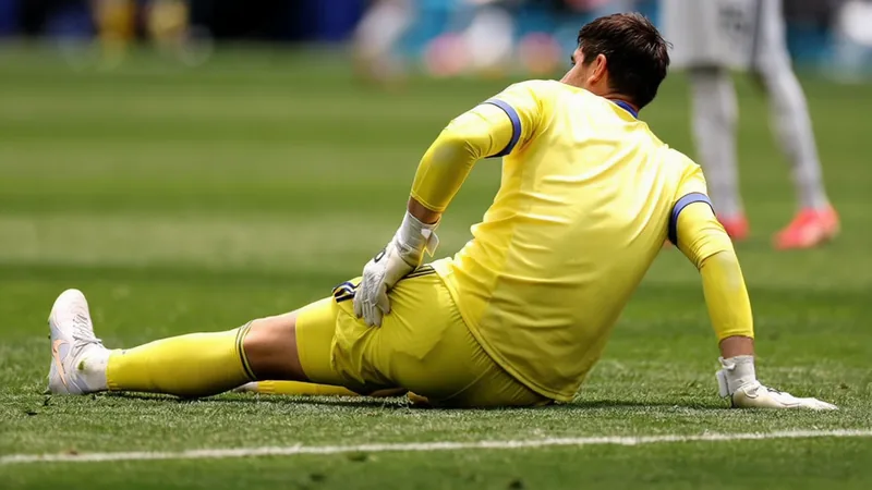 Thibaut Courtois in goal, looking focused during a match