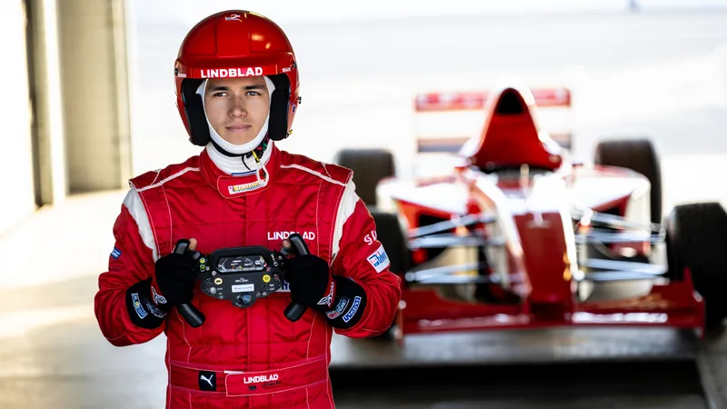 F1's Arvid Lindblad backs England to win Arvid Lindblad, Formula One driver, in racing gear