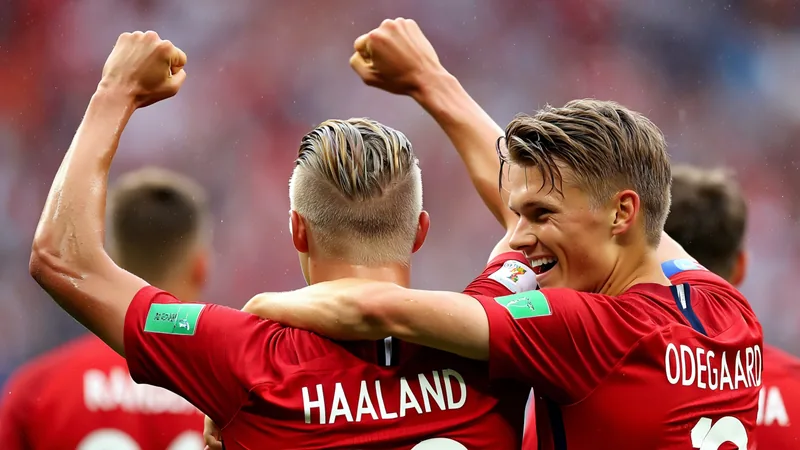 Norway's Erling Haaland and Martin Odegaard celebrate a World Cup goal, representing a golden generation shaped by artificial turf and coaching