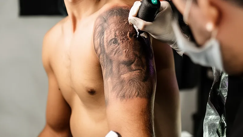 Marc Cucurella getting a tattoo of Luis de la Fuente's face on his arm