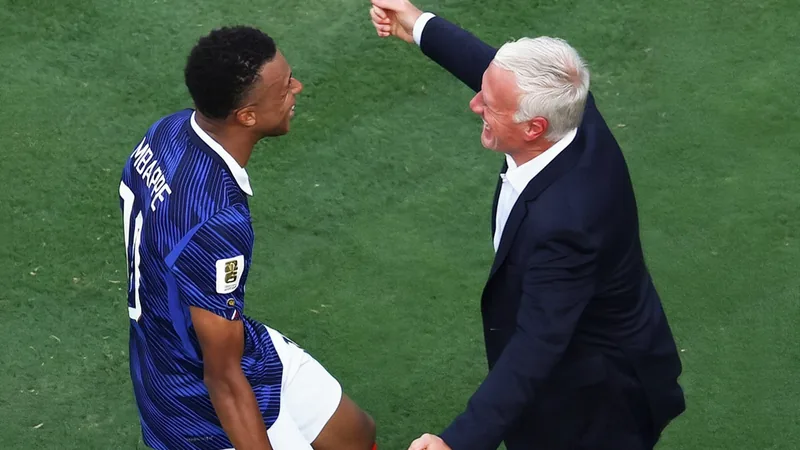 Mbappé: Hug with Deschamps reflects group's DNA Kylian Mbappé embracing France coach Didier Deschamps after scoring a goal