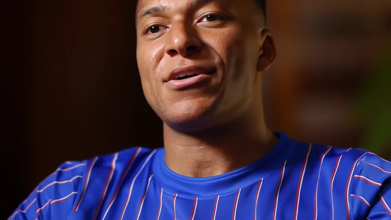 Kylian Mbappé speaking during an interview, with a confident expression.