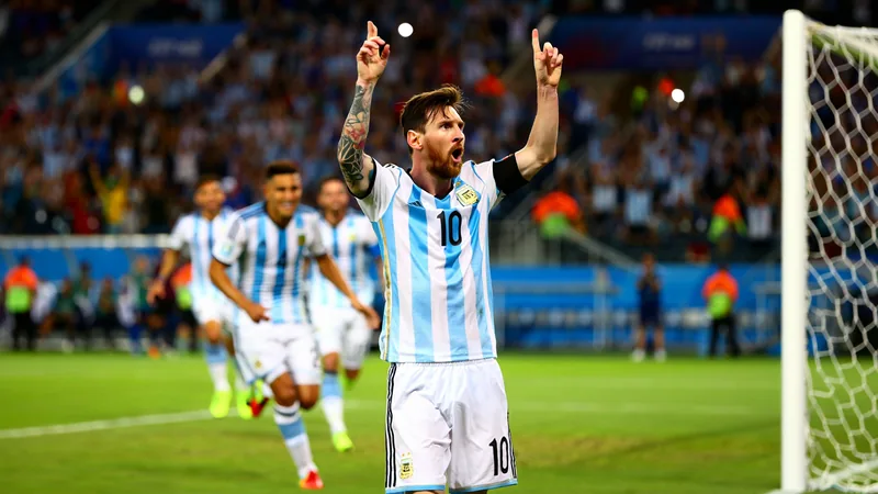 Lionel Messi celebrating a goal for Argentina in a World Cup match in Miami