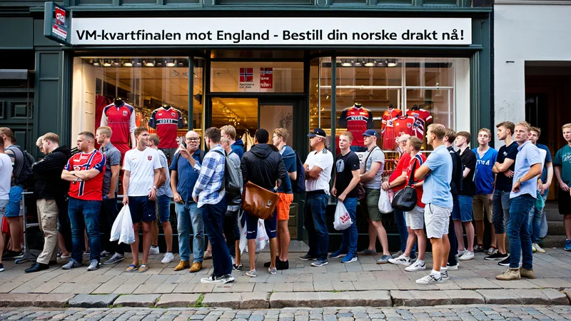 Norway shirts sell out before England World Cup quarterfinal Fans queue outside a sports shop in Oslo for Norwegian national team jerseys ahead of the World Cup quarterfinal against England.