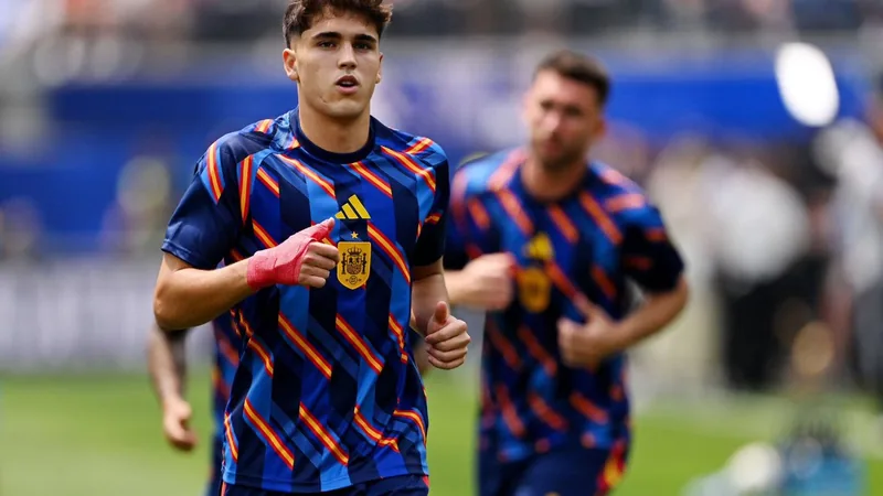 Barcelona defender Pau Cubarsí speaking to media about facing Kylian Mbappé
