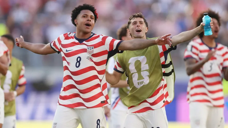 USA players celebrate after a 2-0 victory over Bosnia and Herzegovina in the FIFA World Cup 2026 Round of 32 match at San Francisco Bay Area Stadium.