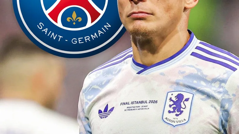 PSG hold initial talks for Lucas Digne return Lucas Digne in action for Aston Villa, with PSG logo in background, transfer news concept