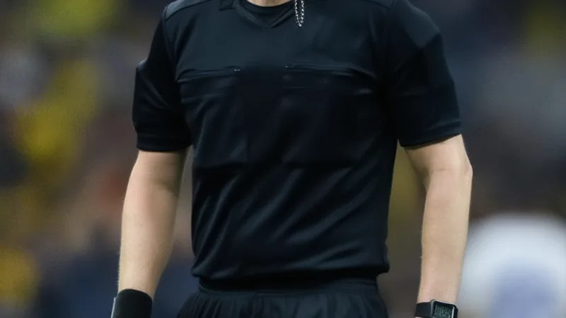 Referee Anthony Taylor steps down from elite officiating A football referee in black kit blowing a whistle during a match