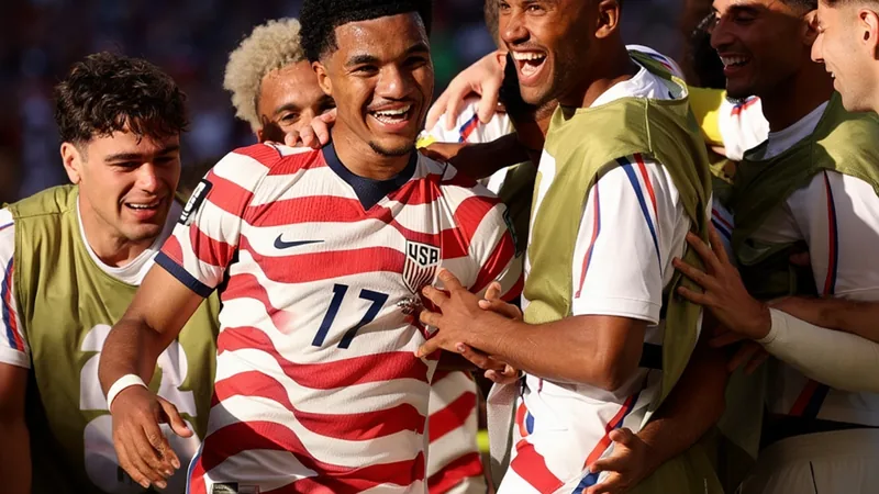USA soccer team celebrating advancement to next round of FIFA World Cup