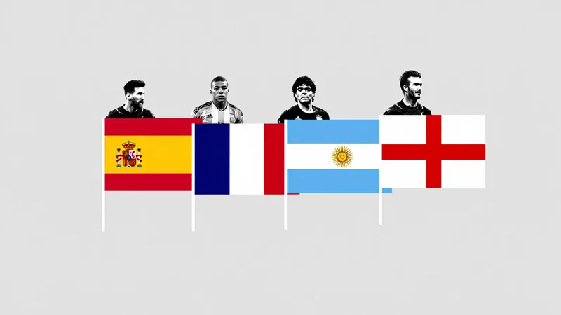 World Cup semi-finals: Build your ultimate combined XI A graphic showing the flags of Spain, France, Argentina, and England with silhouettes of star players like Messi and Mbappe, representing the World