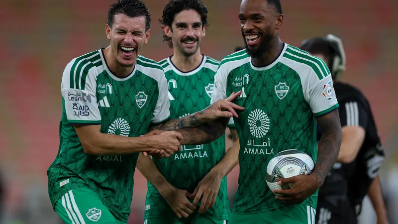 Al Ahli and Auckland FC players in action during the FIFA Intercontinental Cup 2026 opening match at Alinma Stadium in Jeddah.