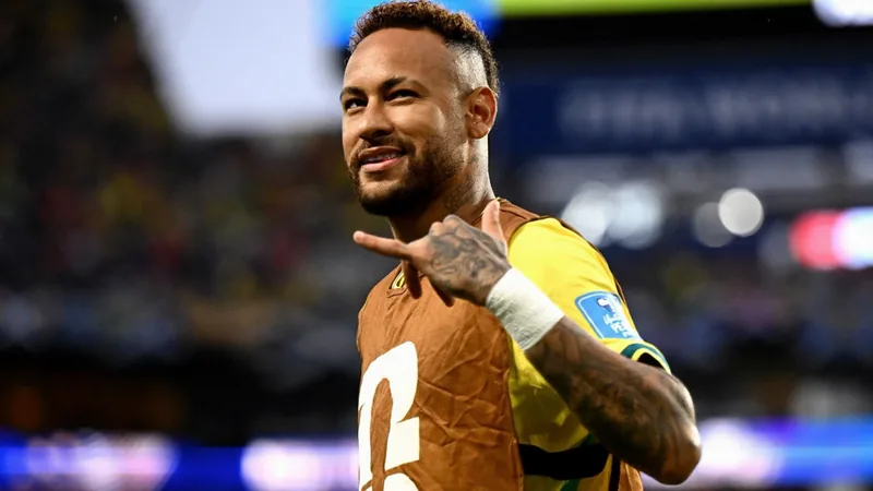 Neymar's Father Hints at Possible Seleção Return Neymar in Brazil's national team jersey, smiling during a match.