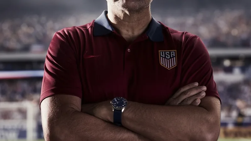 Pochettino Signs New USMNT Deal Through 2030 Mauricio Pochettino on the sideline during a USMNT match, with the team's crest visible.