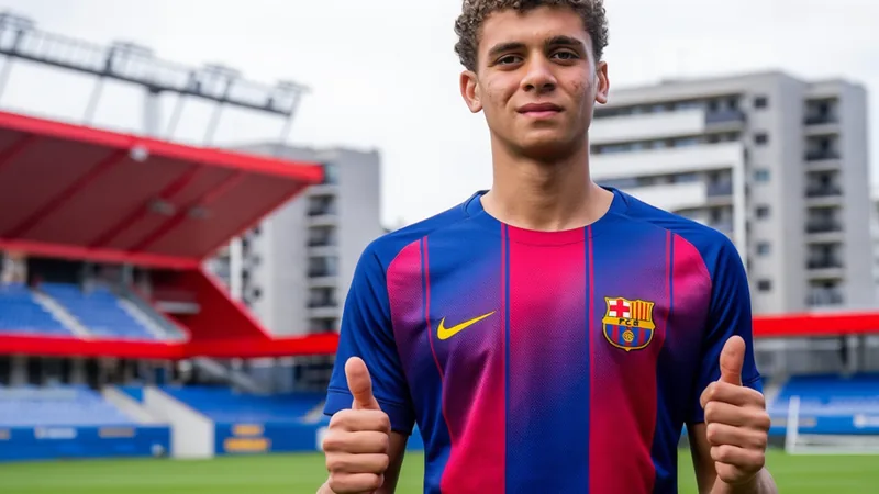 Barcelona aktiviert Kaufoption für Hamza Abdelkarim — Football World Hamza Abdelkarim im Trikot von Barça Atlètic bei einem Jugendspiel im Stadion Johan Cruyff, umringt von gegnerischen Spielern, mit konzentriertem