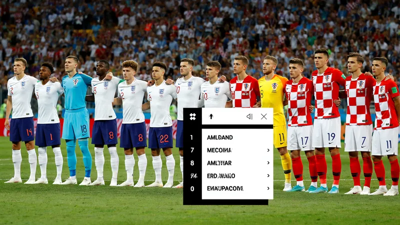 Spielerbewertung England vs. Kroatien — Football World Cup News Fußballspieler in England-Trikots und Kroatien-Trikots auf dem Spielfeld mit Fans im Hintergrund — latest news and analysis.