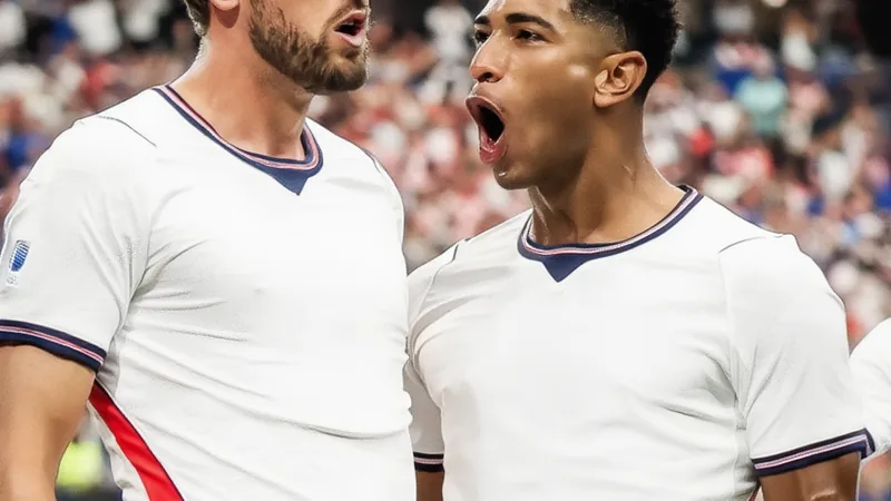 Harry Kane im englischen Trikot jubelt nach einem Tor bei der WM 2026, im Hintergrund Stadionatmosphäre mit englischen Fans.