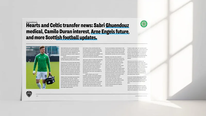 Fußballspieler in schottischen Trikots auf einem Transfermarkt mit Vereinslogos von Hearts und Celtic im Hintergrund — latest news and analysis.