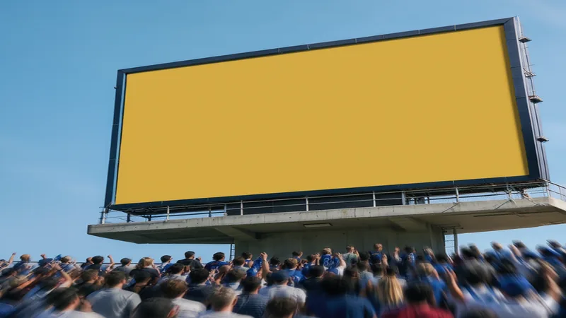 Super Shoutout: Ihr Name auf der WM-Bühne 2026 — Football World Cup Fußballstadion mit riesigen Videowänden, auf denen Fan-Namen und Länderflaggen eingeblendet werden, während das Publikum jubelt