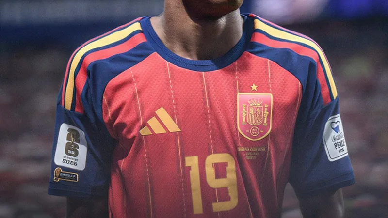 Lamine Yamal: „Man kann 16 Tore schießen und im Halbfinale Lamine Yamal im spanischen Trikot dribbelt am Ball vorbei an einem Gegenspieler im EM-Viertelfinale, im Hintergrund jubelnde Fans im Stadion.