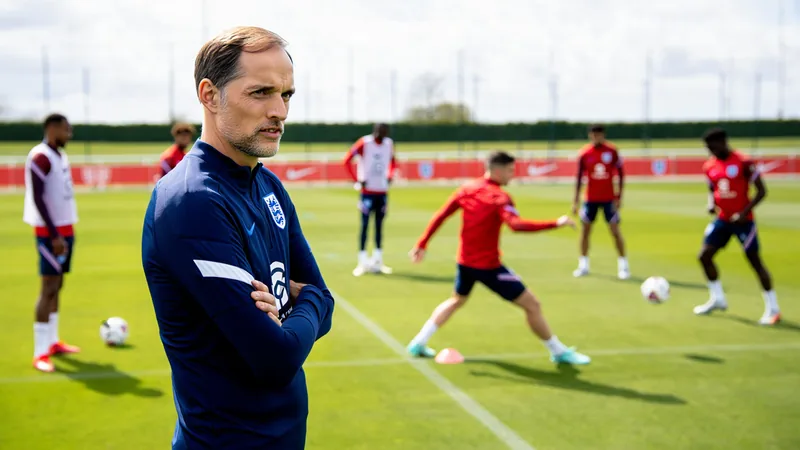 Thomas Tuchel in Trainingskleidung an der Seitenlinie eines Fußballplatzes, konzentriert das Spiel beobachtend — latest news and analysis.
