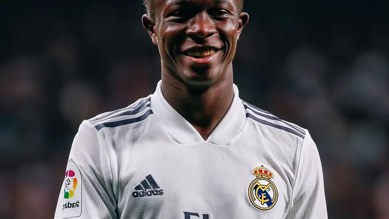 Vinícius Júnior im weißen Real-Madrid-Trikot umarmt Trainer Carlo Ancelotti auf dem Spielfeld im Estadio Santiago Bernabéu