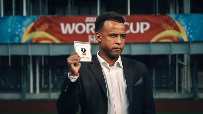 Visum-Affäre: Der aufschlussreichste Skandal dieser WM — Football Ein katarischer Grenzbeamter prüft einen Reisepass an einem Flughafenschalter, während im Hintergrund ein WM-Banner hängt.