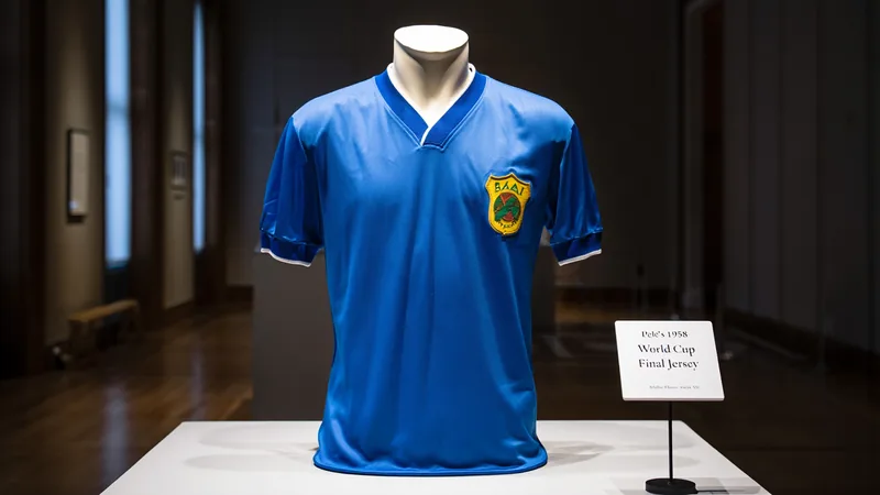 Pelés WM-Trikot von 1958 für 4,9 Millionen Dollar versteigert Ein blau-gelbes Trikot von Pelé aus dem WM-Finale 1958, ausgestellt auf einem Podest bei Sotheby's in New York. — latest news and analysis.