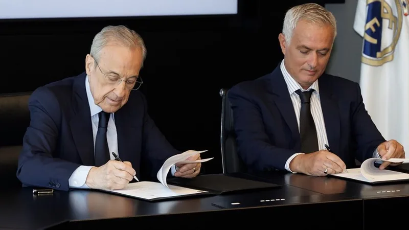 Mourinho kritisiert interne Versager bei Real Madrid — Football World José Mourinho in einem Interview im Fernsehstudio, ernst blickend, mit Real-Madrid-Logo im Hintergrund — latest news and analysis.