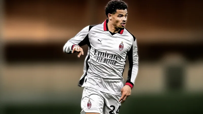 OL leiht Athekame von Milan aus — Football World Cup News Zachary Athekame im Trikot des AC Mailand während eines Trainings auf dem Platz, mit Fokus auf sein Gesicht und die Vereinsfarben.