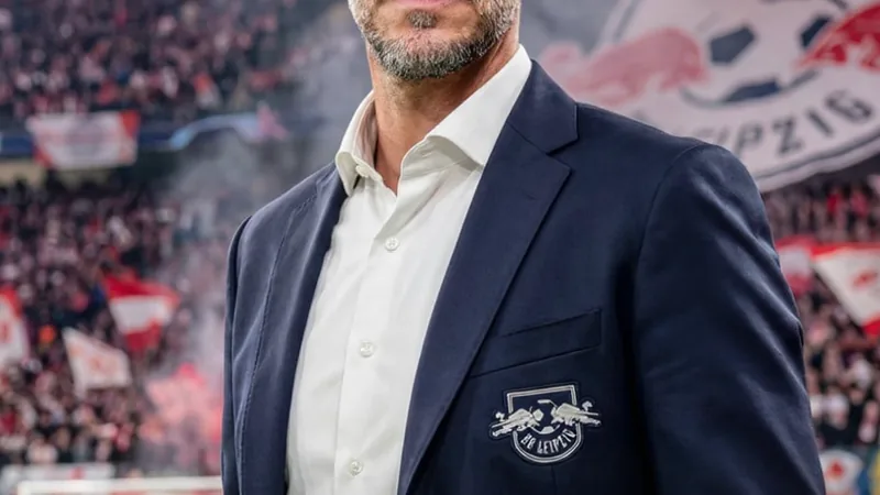 Martin Demichelis to Become RB Leipzig Head Coach Martin Demichelis, new RB Leipzig head coach, with club logo and German flag background.
