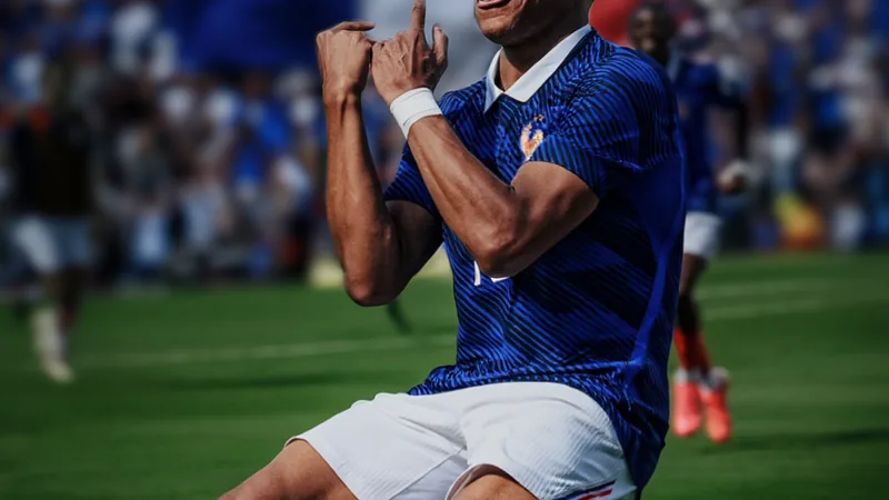 Kylian Mbappé celebrando un gol con la camiseta de la selección francesa en un estadio lleno de banderas tricolores — latest news and analysis.